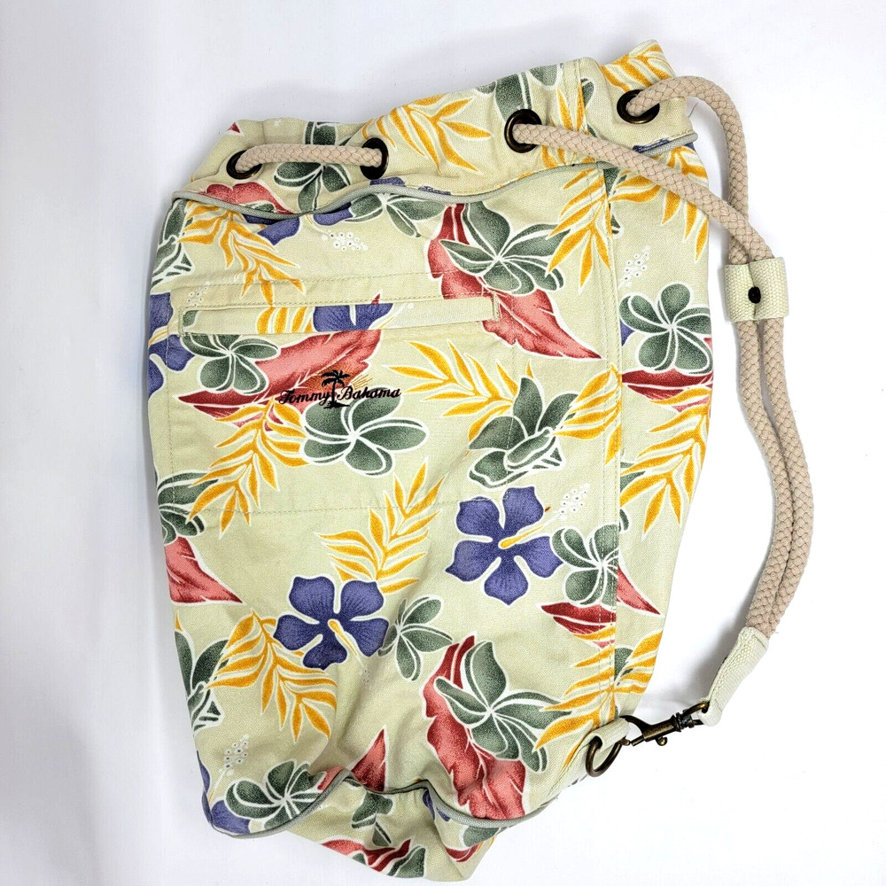 TOMMY BAHAMA XL Canvas Plumeria Hibiscus Weekender Overnight Travel Bag HTF